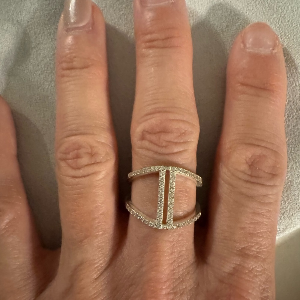 Pavé Double-Bar Open Ring in Silver